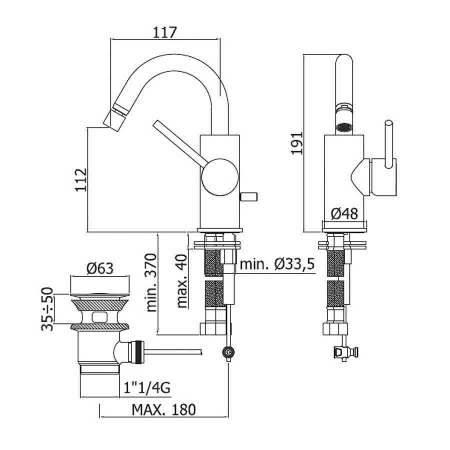 Miscelatore bidet in ottone senza scarico con canna orientabile Paffoni Light  effetto satinato