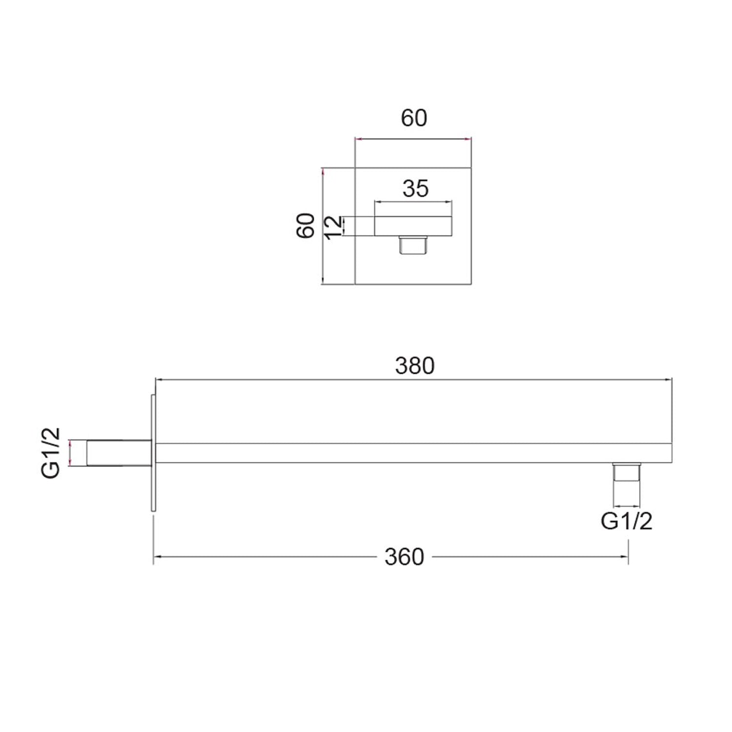 Braccio doccia rettangolare 35x12mm