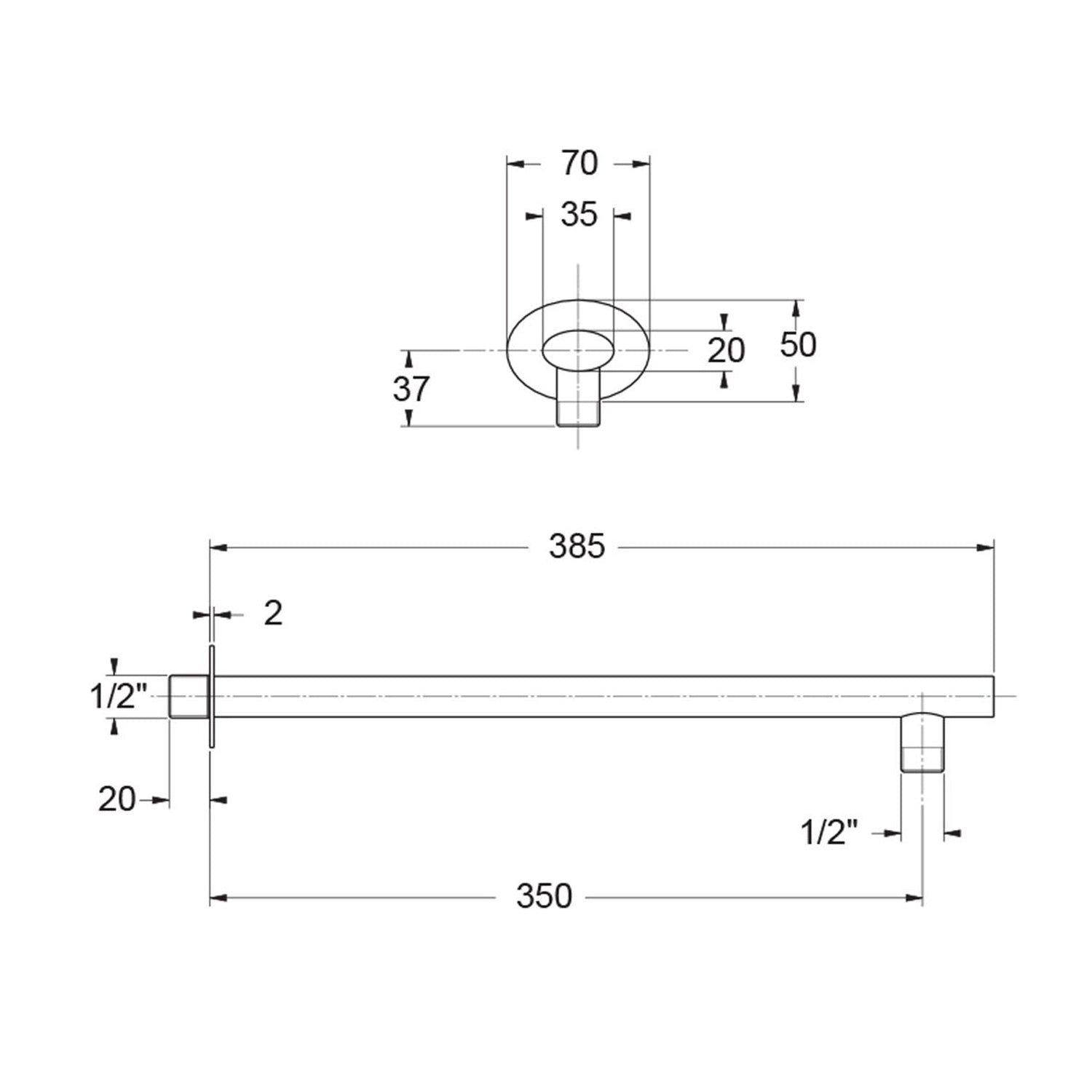 Braccio doccia lusso ovale in ottone lunghezza 350mm