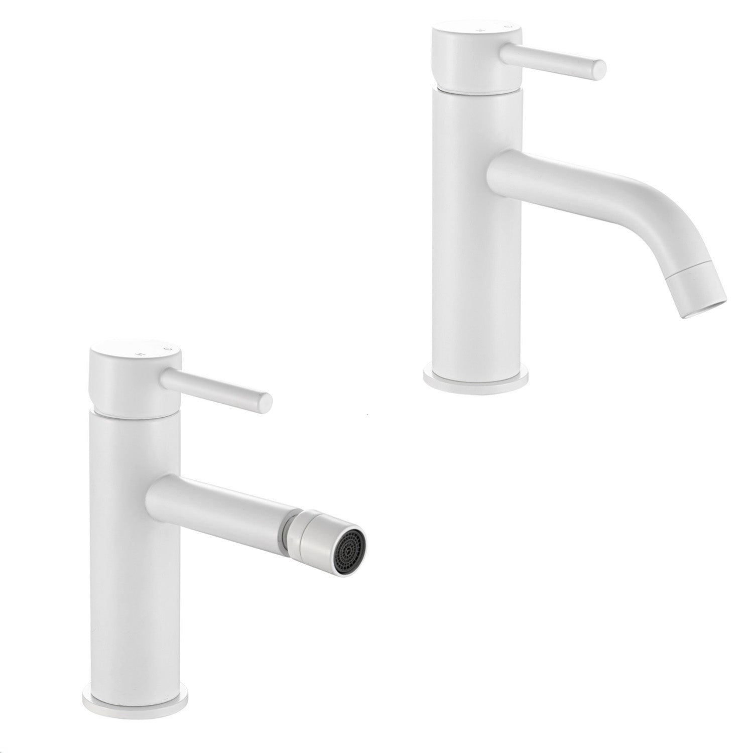 Coppia di miscelatori per lavabo e bidet serie Moon in ottone bianco opaco