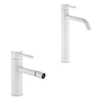 Coppia di miscelatori per lavabo alto e bidet serie Moon in ottone bianco opaco