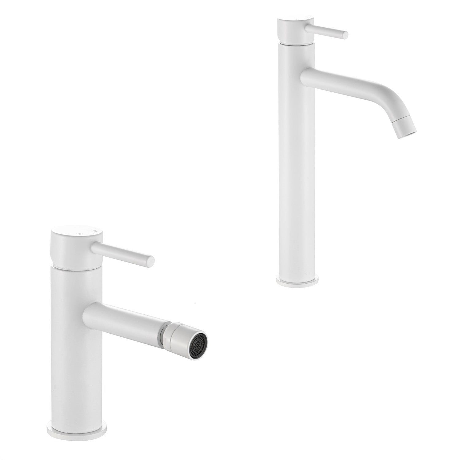 Coppia di miscelatori per lavabo alto e bidet serie Moon in ottone bianco opaco