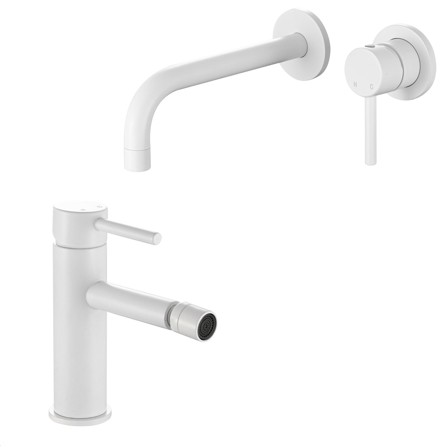 Coppia di miscelatori per lavabo incasso e bidet serie Moon in ottone bianco opaco