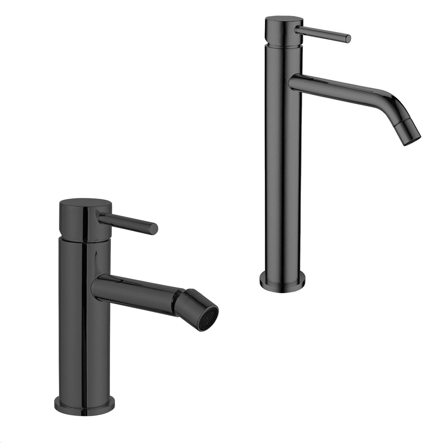 Coppia di miscelatori per lavabo alto e bidet serie Moon in ottone nero opaco