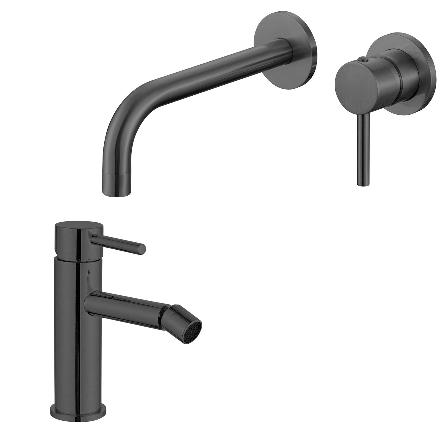 Coppia di miscelatori per lavabo incasso e bidet serie Moon in ottone nero opaco