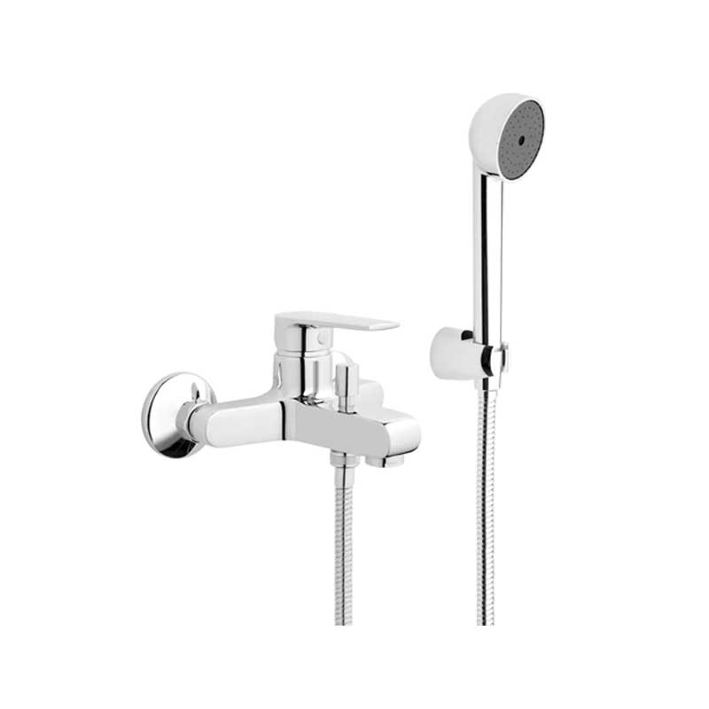 Miscelatore monocomando per vasca con set doccia finitura cromata collezione LOGOS+ di Mamoli Rubinetterie