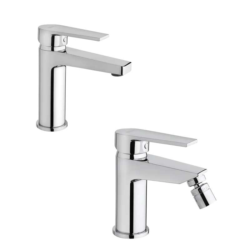 Set di rubinetti da bagno Lavabo e Bidet con scarico finitura cromata collezione LOGOS+ di Mamoli Rubinetterie