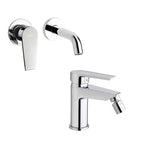 Set di rubinetti da bagno Lavabo Incasso e Bidet con scarico finitura cromata collezione LOGOS+ di Mamoli Rubinetterie