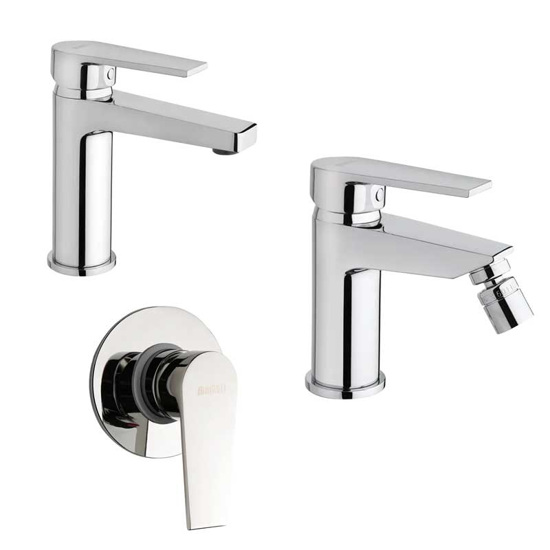 Set di rubinetti da bagno Lavabo e Bidet con scarico e Doccia Incasso finitura  cromata collezione LOGOS+ di Mamoli Rubinetterie