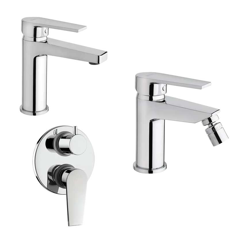 Set di rubinetti da bagno Lavabo e Bidet con scarico e Doccia Incasso con Deviatore finitura  cromata collezione LOGOS+ di Mamoli Rubinetterie