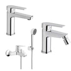 Set di rubinetti da bagno Lavabo e Bidet con scarico e Vasca con set Doccia finitura  cromata collezione LOGOS+ di Mamoli Rubinetterie