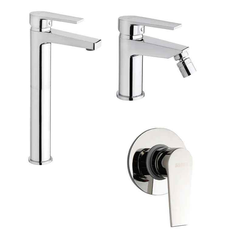 Set di rubinetti da bagno Lavabo Alto e Bidet con scarico e Doccia Incasso finitura  cromata collezione LOGOS+ di Mamoli Rubinetterie
