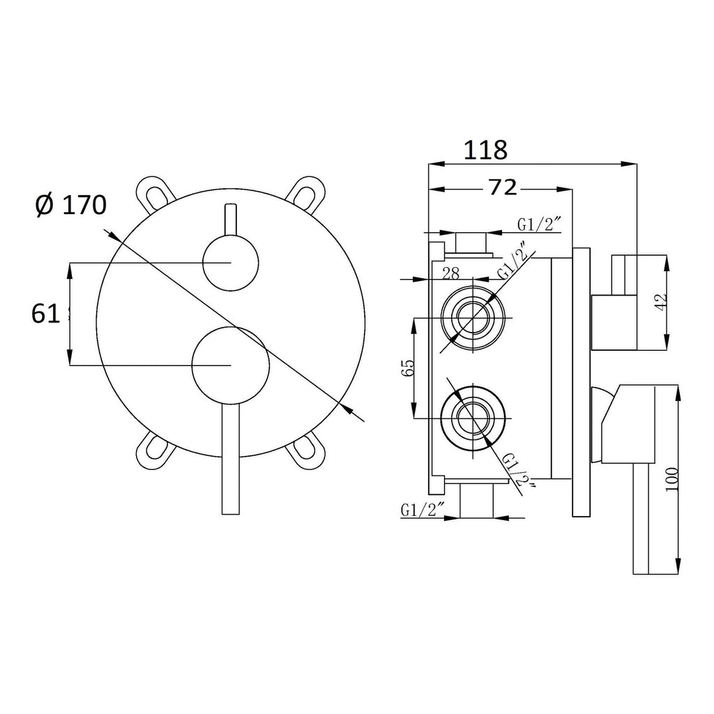 Miscelatore doccia ad incasso tre vie con easy box Moon in ottone cromato