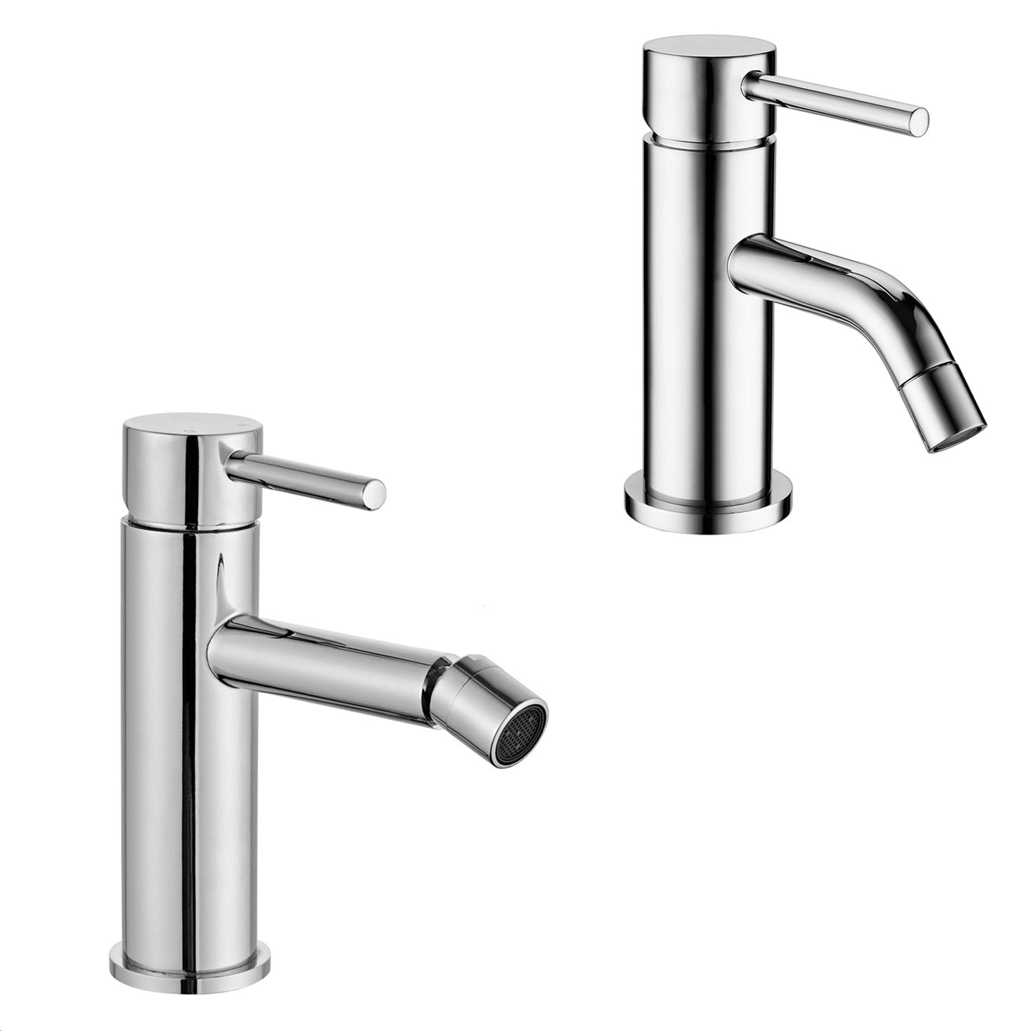 Coppia di miscelatori per lavabo e bidet serie Moon in ottone cromato