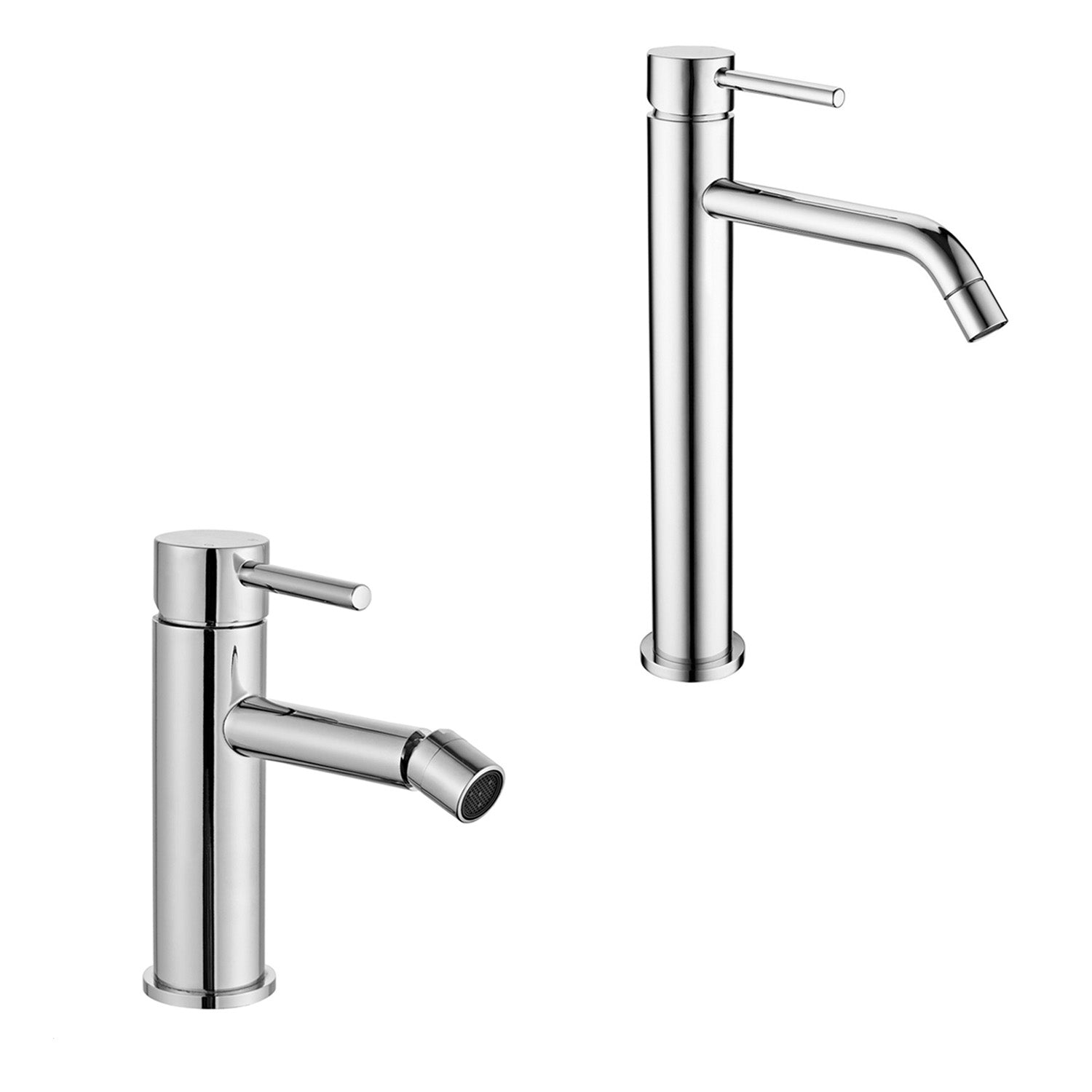 Coppia di miscelatori per lavabo alto e bidet serie Moon in ottone cromato