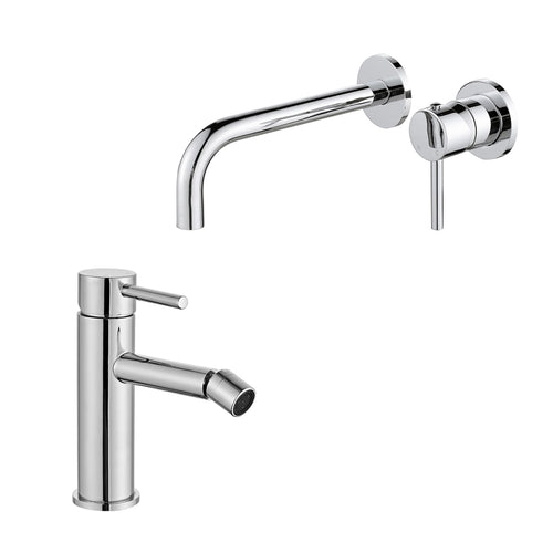 Coppia di miscelatori per lavabo incasso e bidet serie Moon in ottone cromato