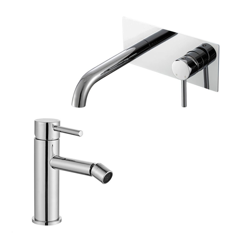 Coppia di miscelatori per lavabo incasso easy box e bidet serie Moon in ottone cromato
