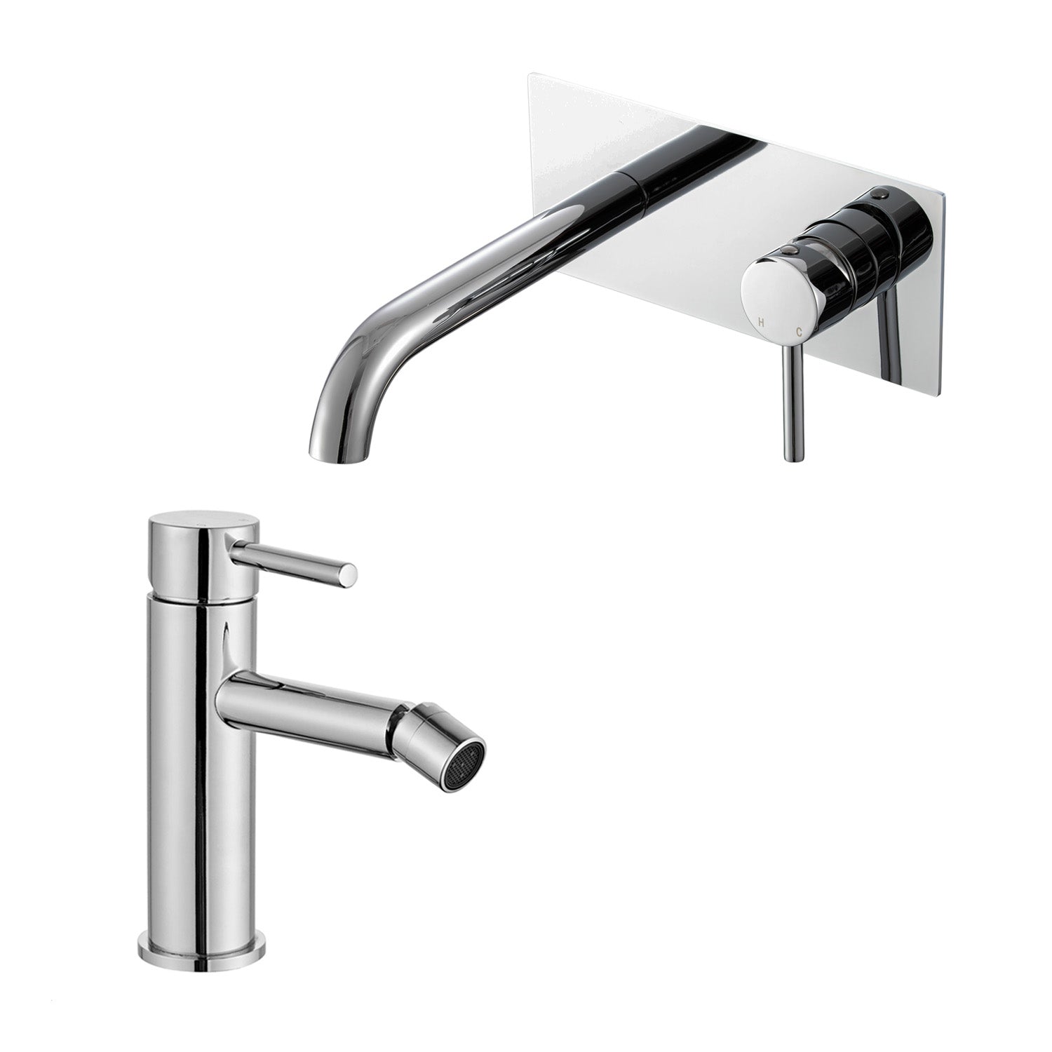 Coppia di miscelatori per lavabo incasso easy box e bidet serie Moon in ottone cromato