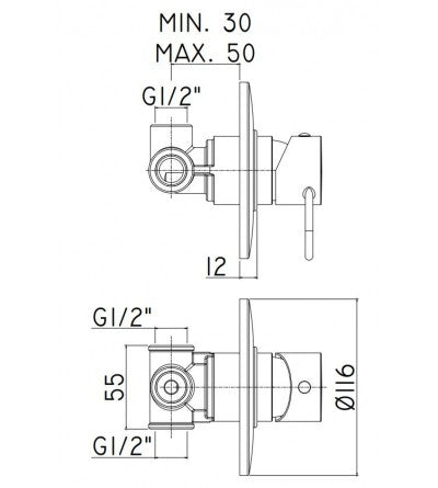 Kit Saliscendi doccia con miscelatore doccia a incasso e presa acqua tonda a muro