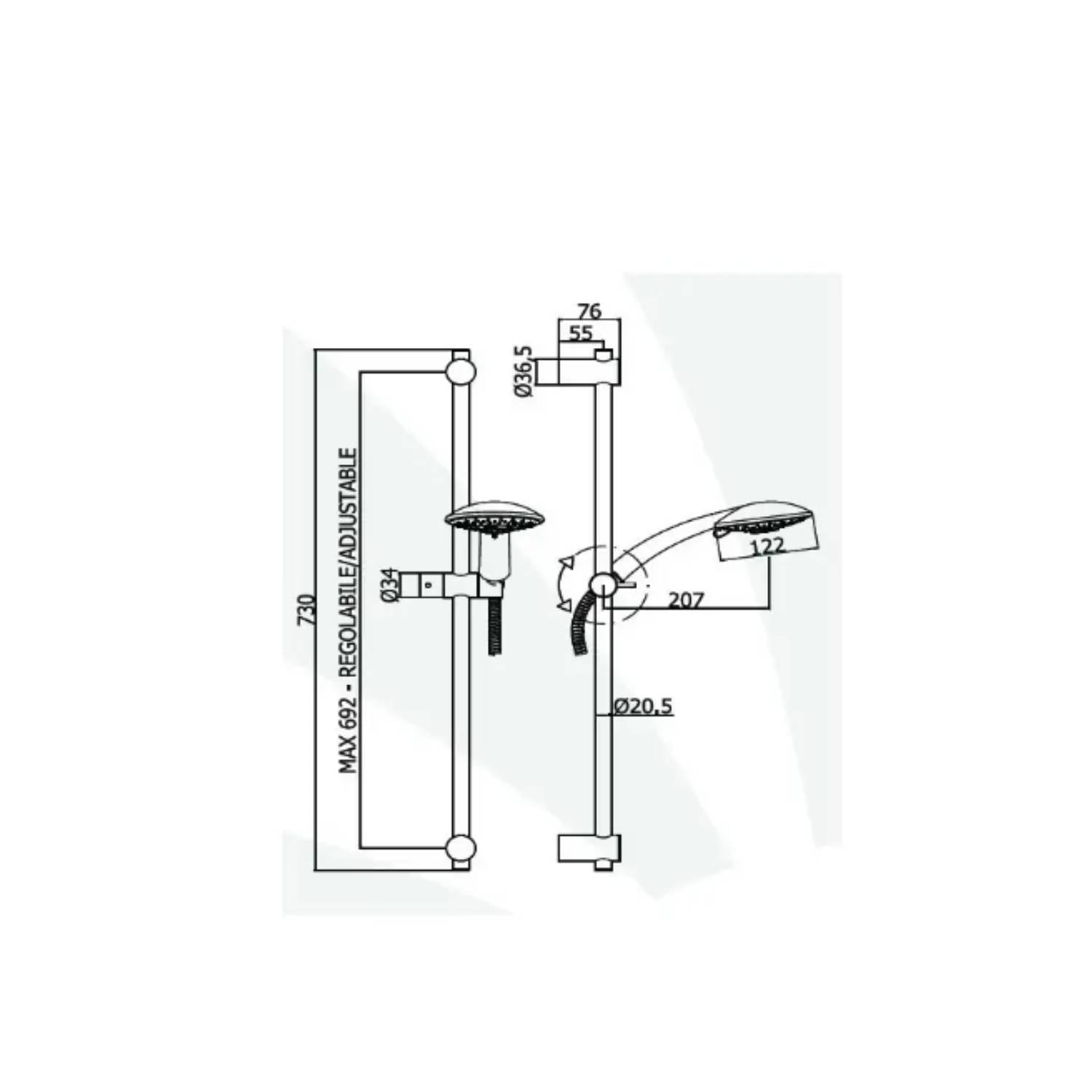 Set saliscendi con asta per doccia