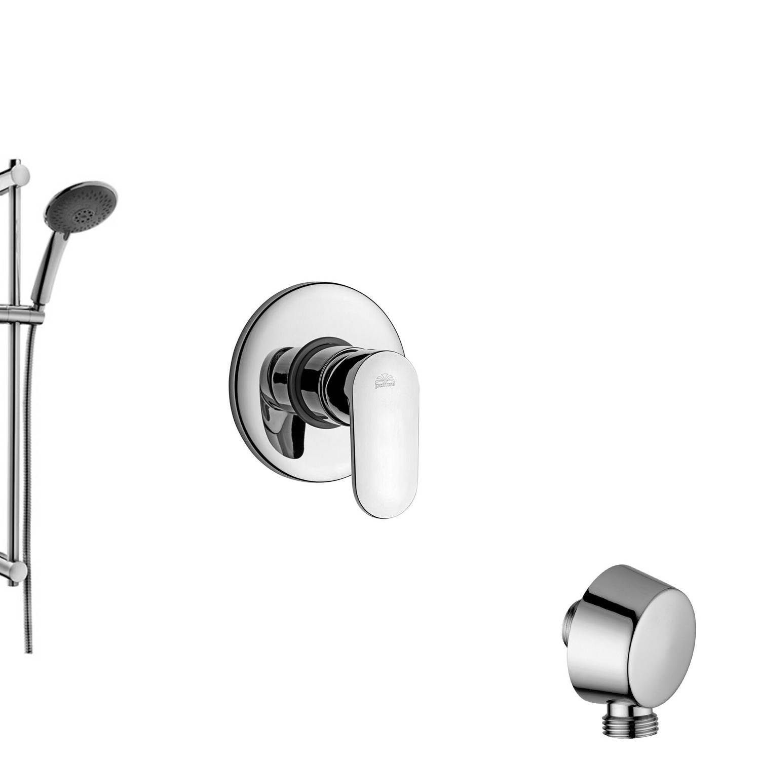 Set saliscendi con asta con miscelatore incasso ottone cromo lucido e presa d'acqua tonda a muro Paffoni
