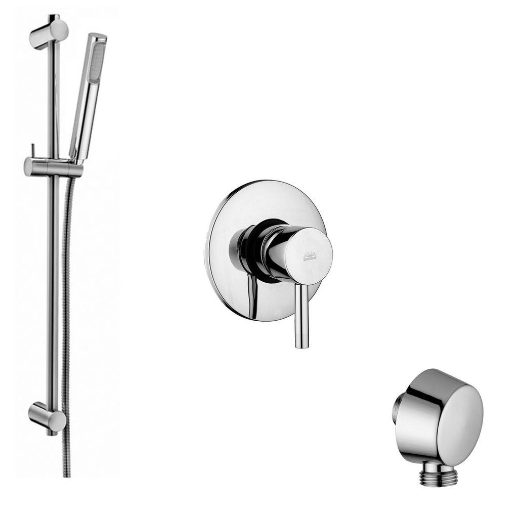Set Saliscendi con doccia tonda miniale. miscelatore incasso senza diaviatore e presa d'acqua tonda a muro Paffoni