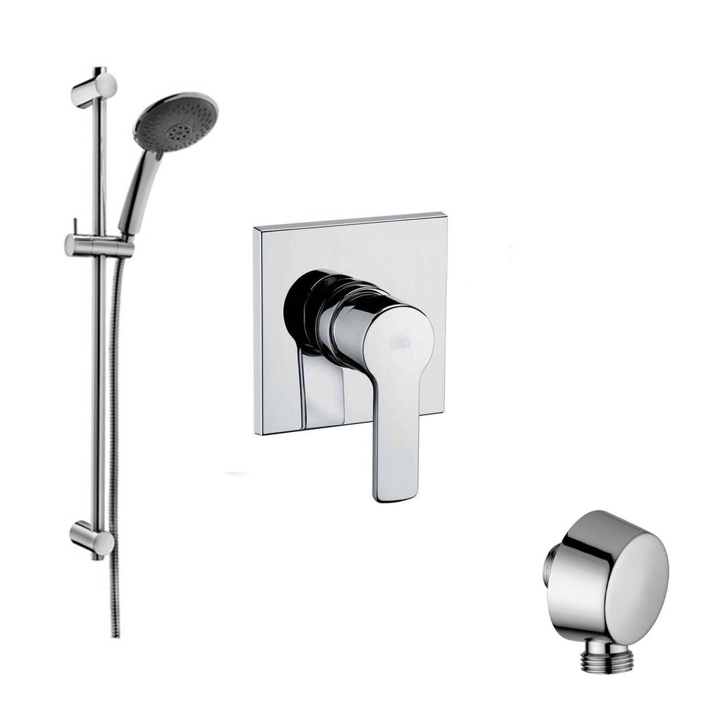 Set saliscendi con asta per doccia con miscelatore incasso Red in ottone cromato e presa d'acqua tonda a muro Paffoni