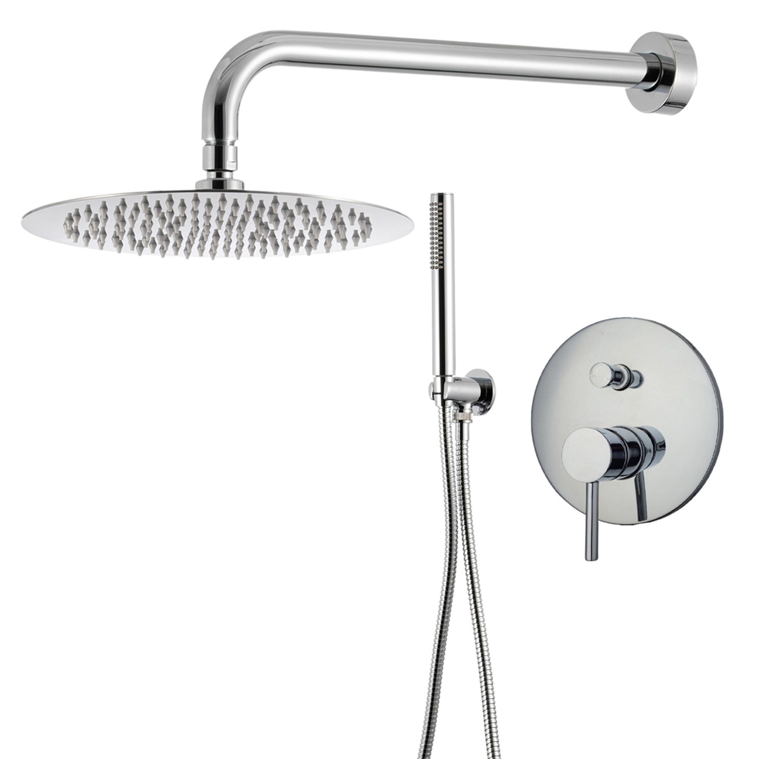 Kit doccia con incasso a due vie e soffione tondo 200 mm in ottone cromato Moon