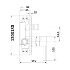 Miscelatore doccia ad incasso due vie quadro Echo in ottone cromato