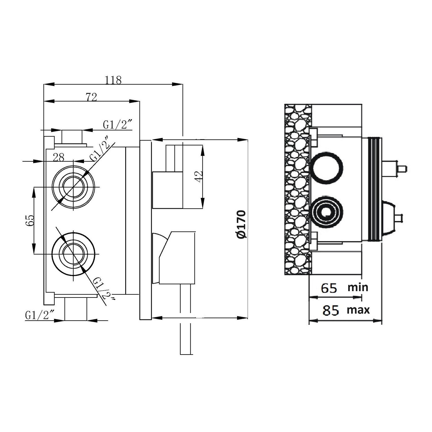 Miscelatore doccia ad incasso due vie con easy box Echo in ottone cromato