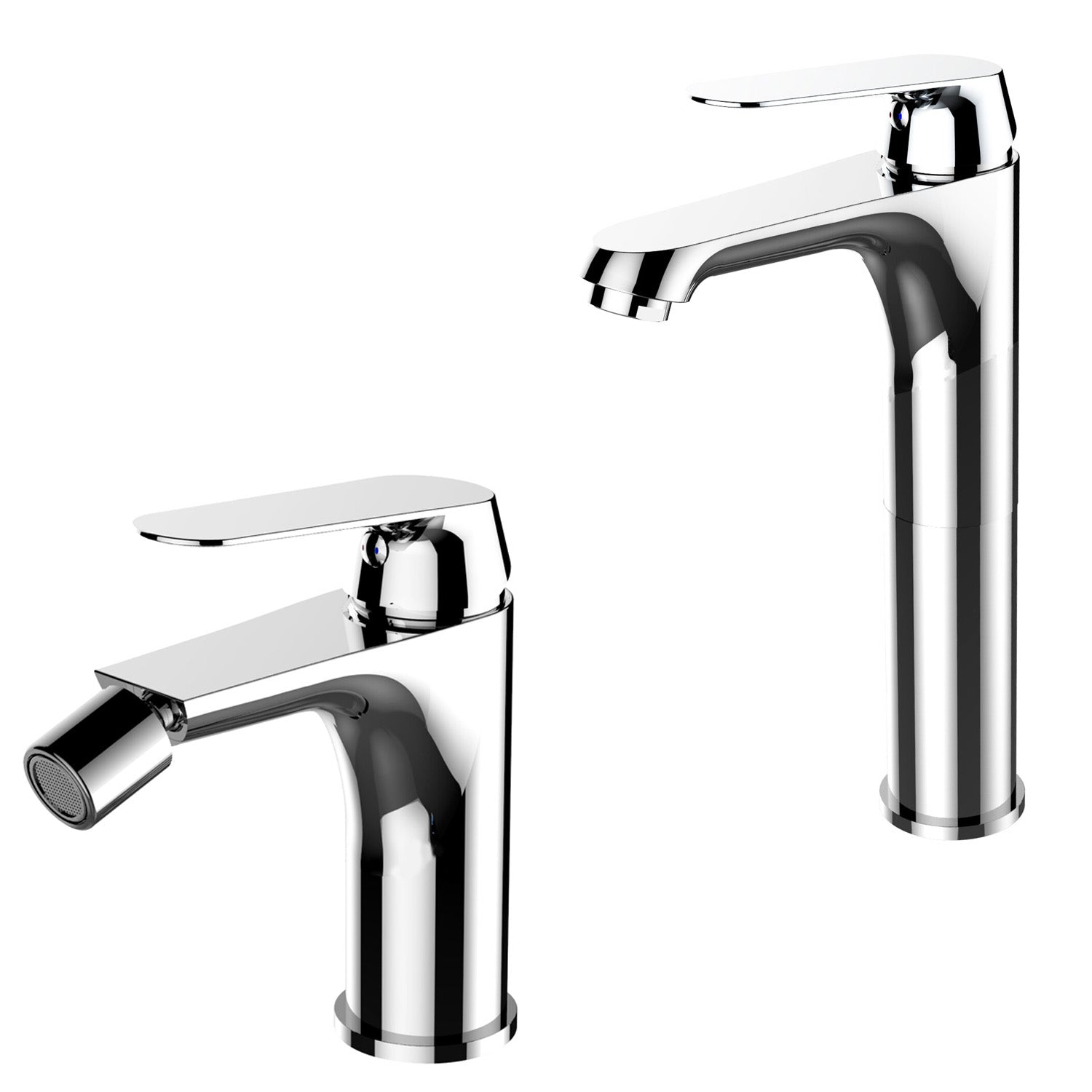 Coppia di miscelatori per lavabo alto e bidet serie Echo in ottone cromato