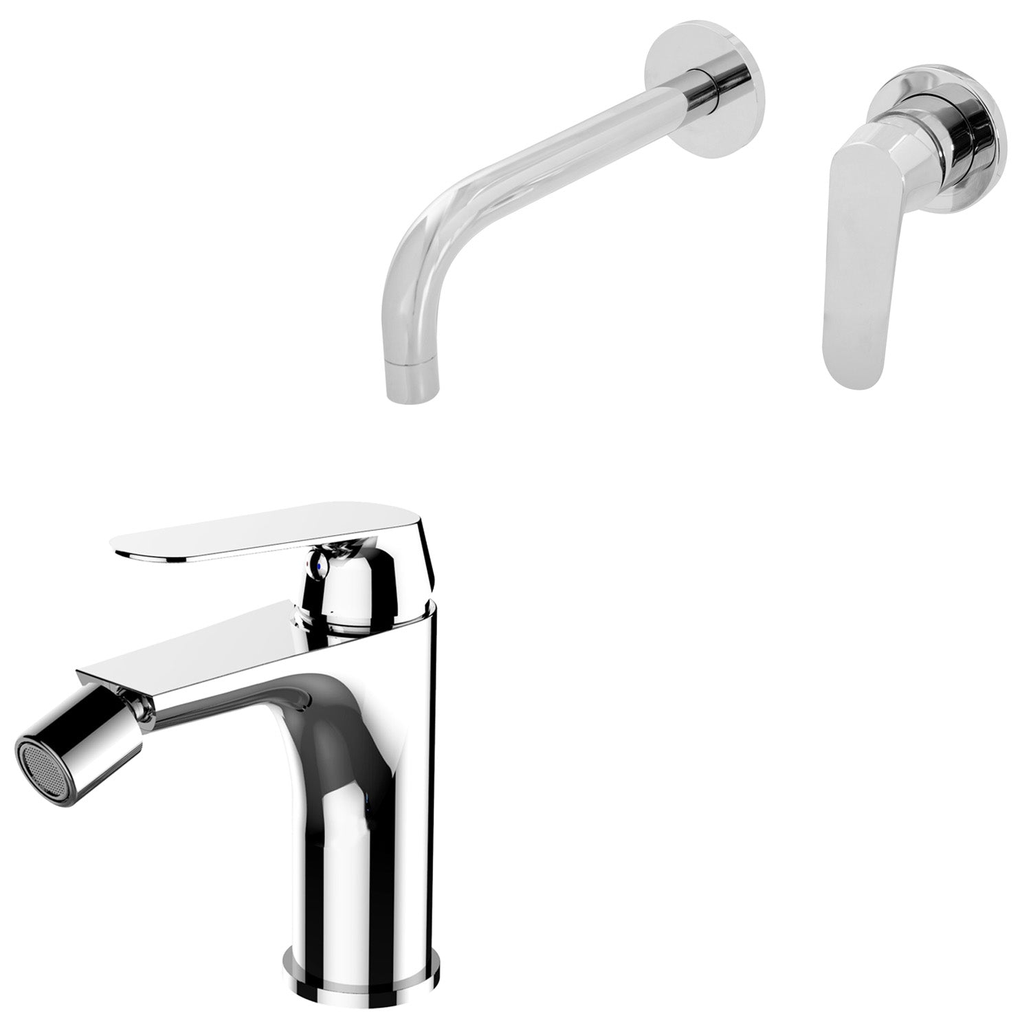 Coppia di miscelatori per lavabo incasso e bidet serie Echo in ottone cromato