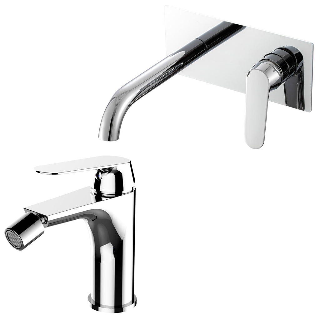Coppia di miscelatori per lavabo incasso con easy box e bidet serie Echo in ottone cromato