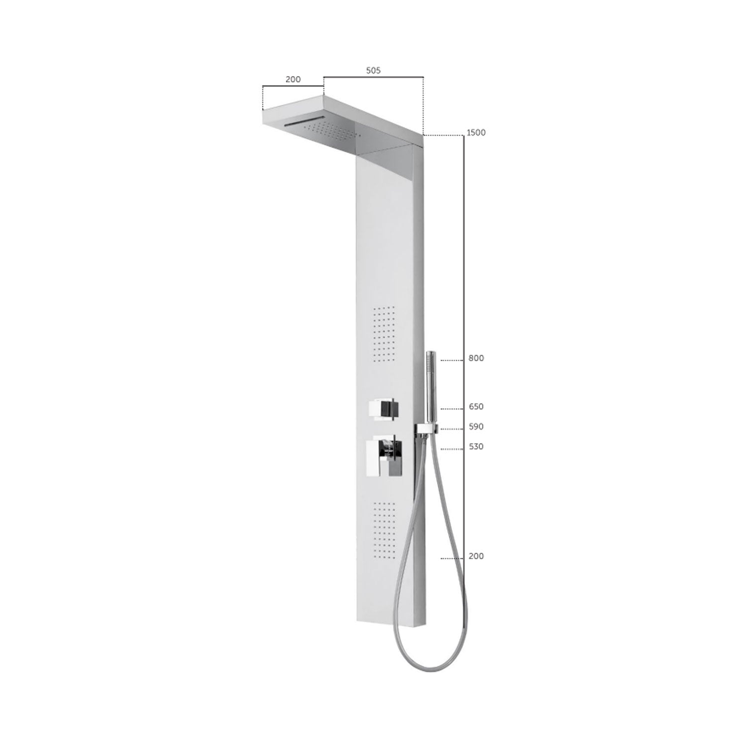 Colonna doccia in acciaio inox lucido con soffione a pioggia