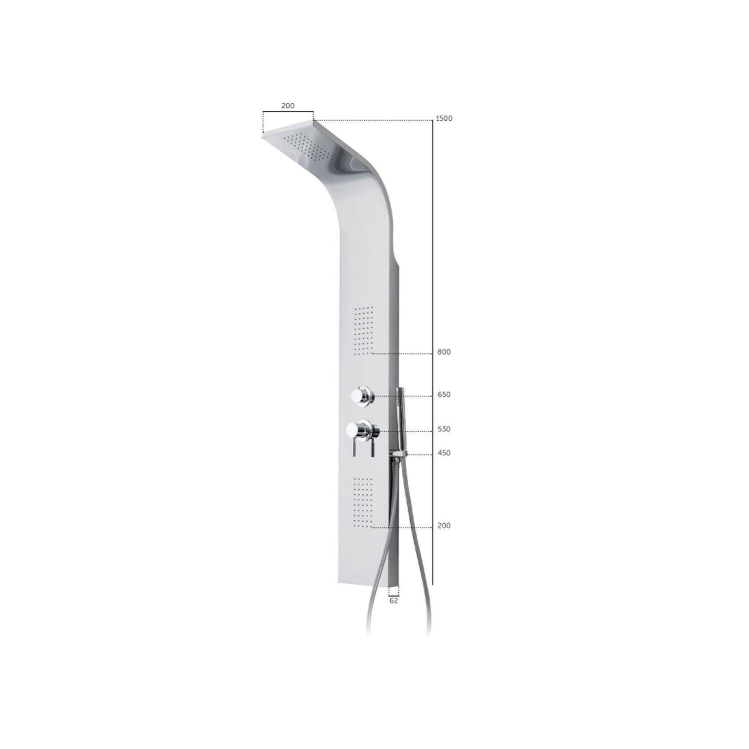 Colonna doccia in acciaio inox lucido con soffione a pioggia e laterali Keller Taps