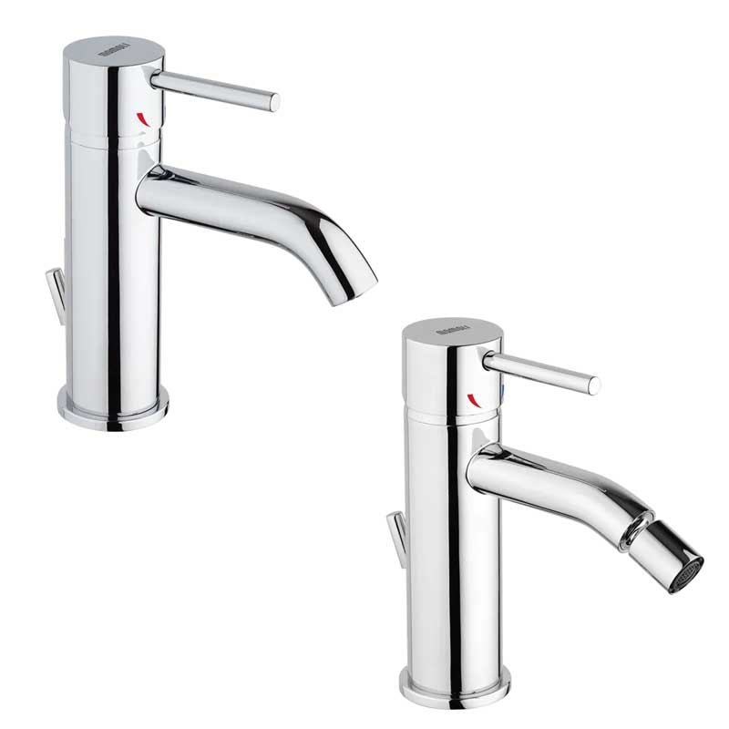 Set di Rubinetti Lavabo e Bidet con scarico in ottone Cromo collezione Pico di Mamoli Rubinetterie