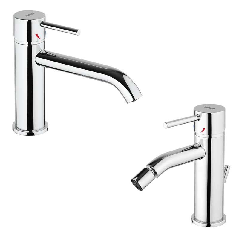 Set di Rubinetti Lavabo a canna lunga e Bidet con scarico in ottone Cromo collezione Pico di Mamoli Rubinetterie