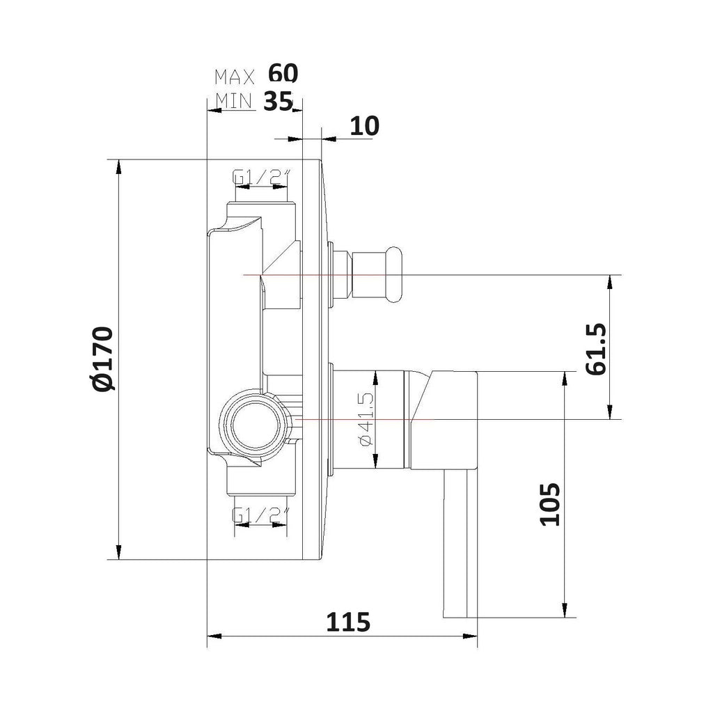 Miscelatore doccia ad incasso due vie Hopper in ottone cromato