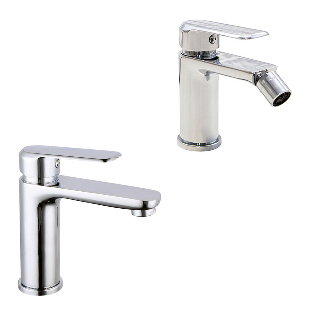 Coppia di miscelatori per lavabo e bidet serie Hopper in ottone cromato