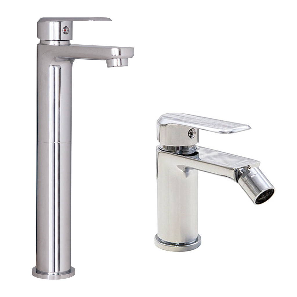 Coppia di miscelatori per lavabo alto e bidet serie Hopper in ottone cromato