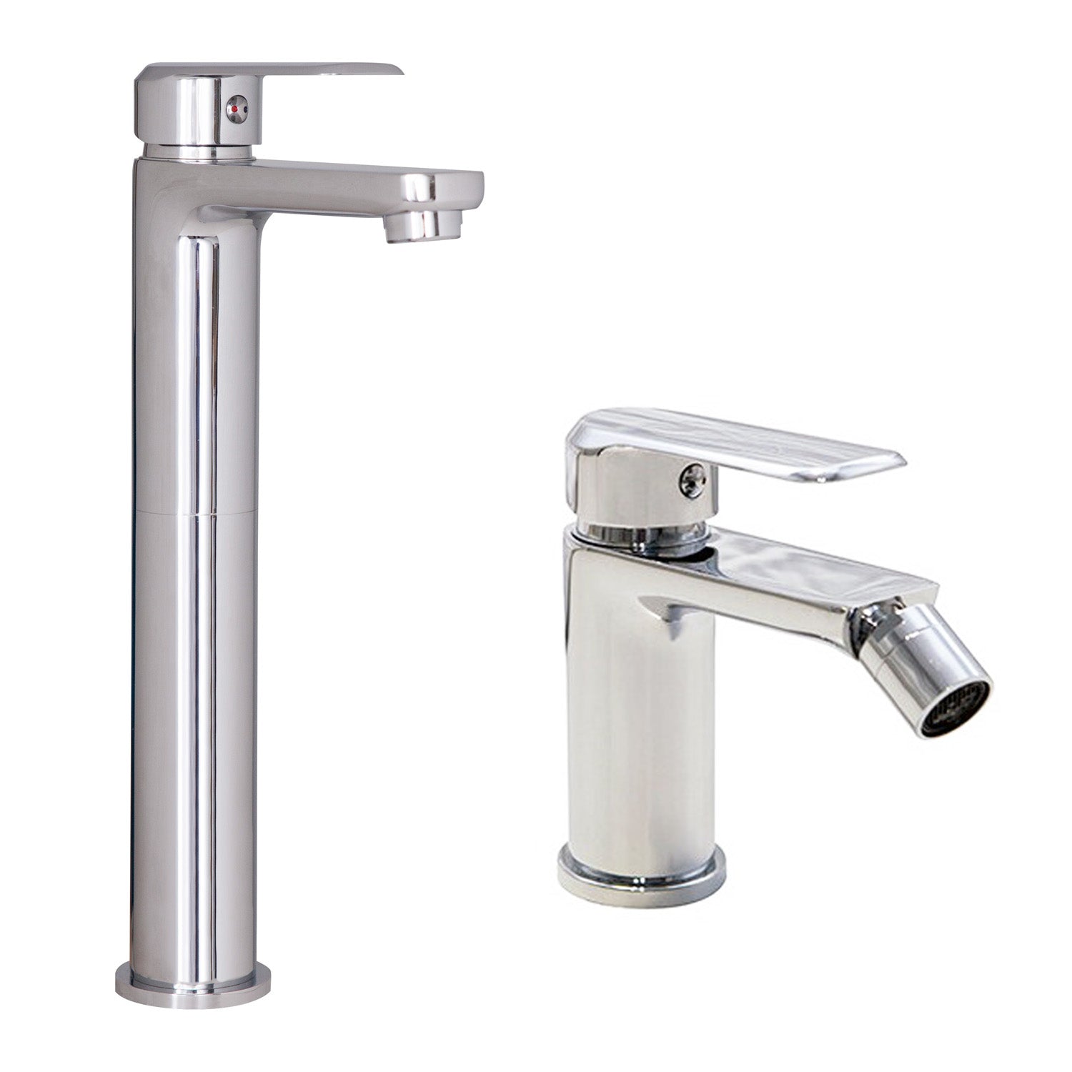 Coppia di miscelatori per lavabo alto e bidet serie Hopper in ottone cromato