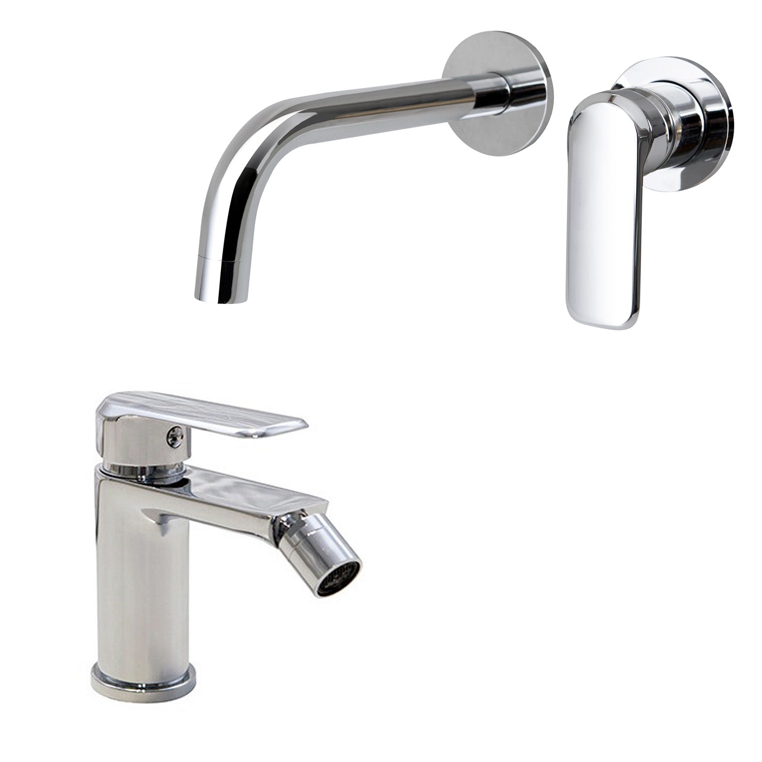 Coppia di miscelatori per lavabo incasso e bidet serie Hopper in ottone cromato