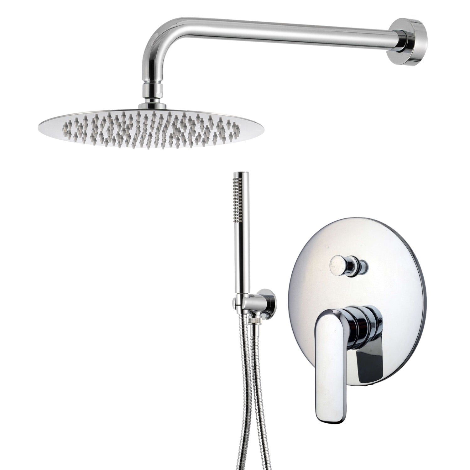 Kit doccia con incasso a due vie e soffione tondo 200mm in ottone cromato Hopper