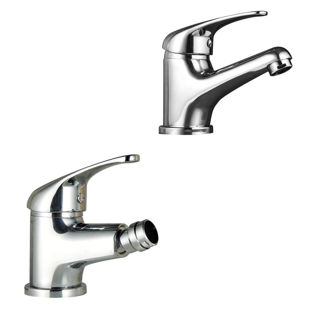 Coppia di miscelatori per lavabo e bidet serie Celia in ottone cromato