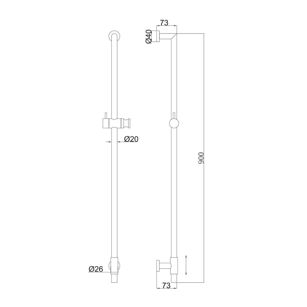 Saliscendi in ottone 2cm x 90cm doccia Alisso 3 e flessibile nero