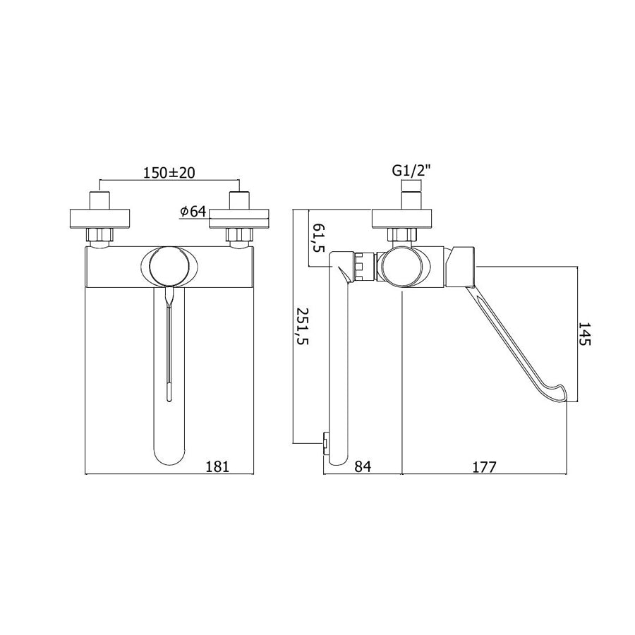Miscelatore lavello a muro con canna piatta e leva clinica CANDY