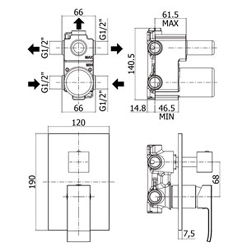 Miscelatore incasso doccia a 3 uscite Paffoni Effe con deviatore
