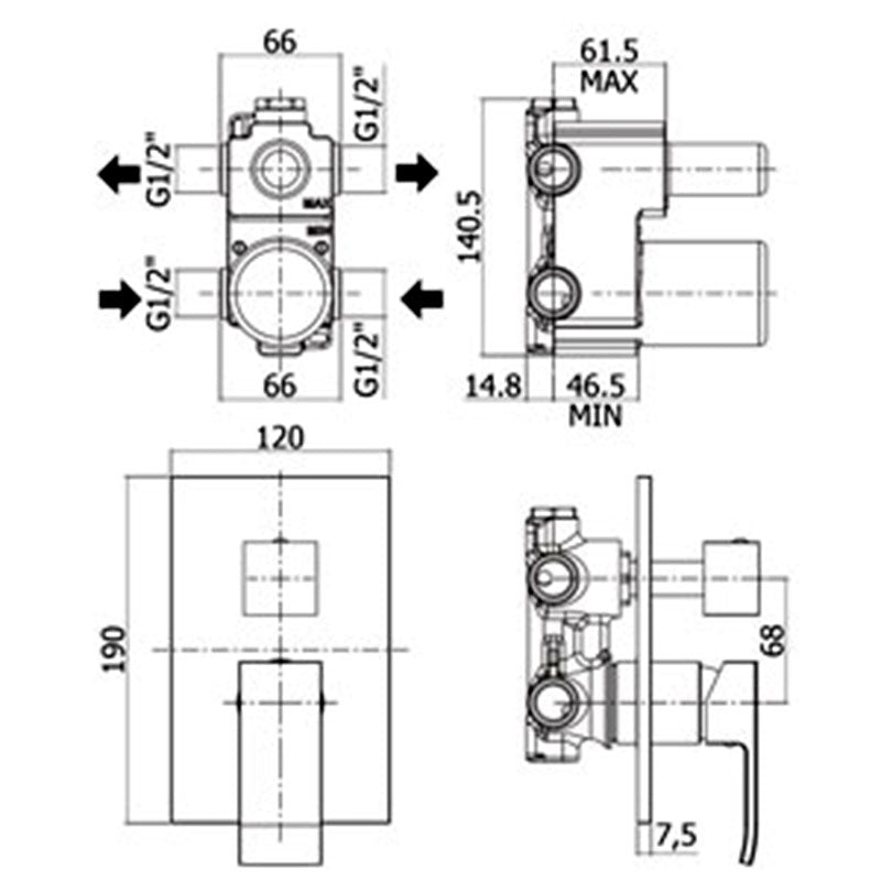 Miscelatore incasso doccia Paffoni Elle con deviatore a 2 uscite