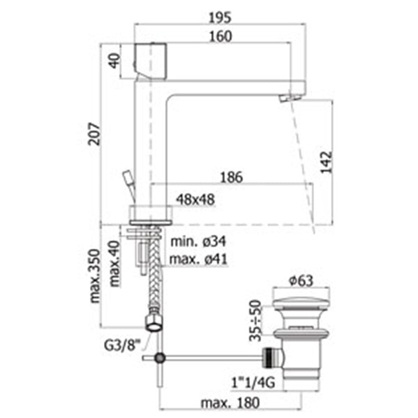 Miscelatore lavabo medio con scarico automatico Paffoni Elle con leva Cubo