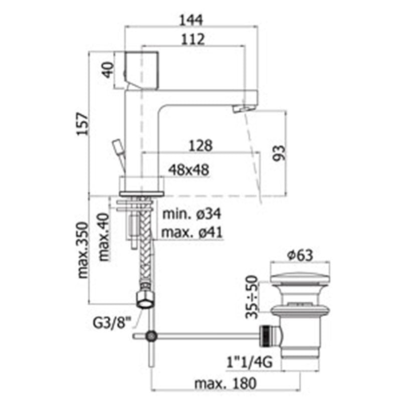 Miscelatore lavabo con scarico Paffoni Elle con leva Cubo
